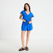 Combishort pliss&eacute; bleu electrique femme