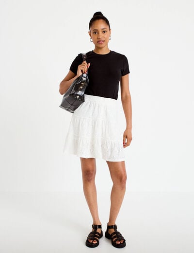 Jupe-short courte &eacute;vas&eacute;e en maille ecru femme