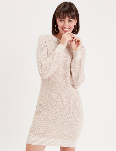 Robe pull droite col rond ivoire femme