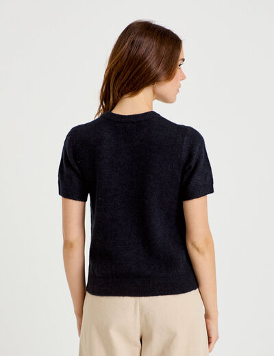 Pull ample manches courtes bleu marine femme