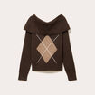 Pull col bardot &agrave; motif manches longues marron femme