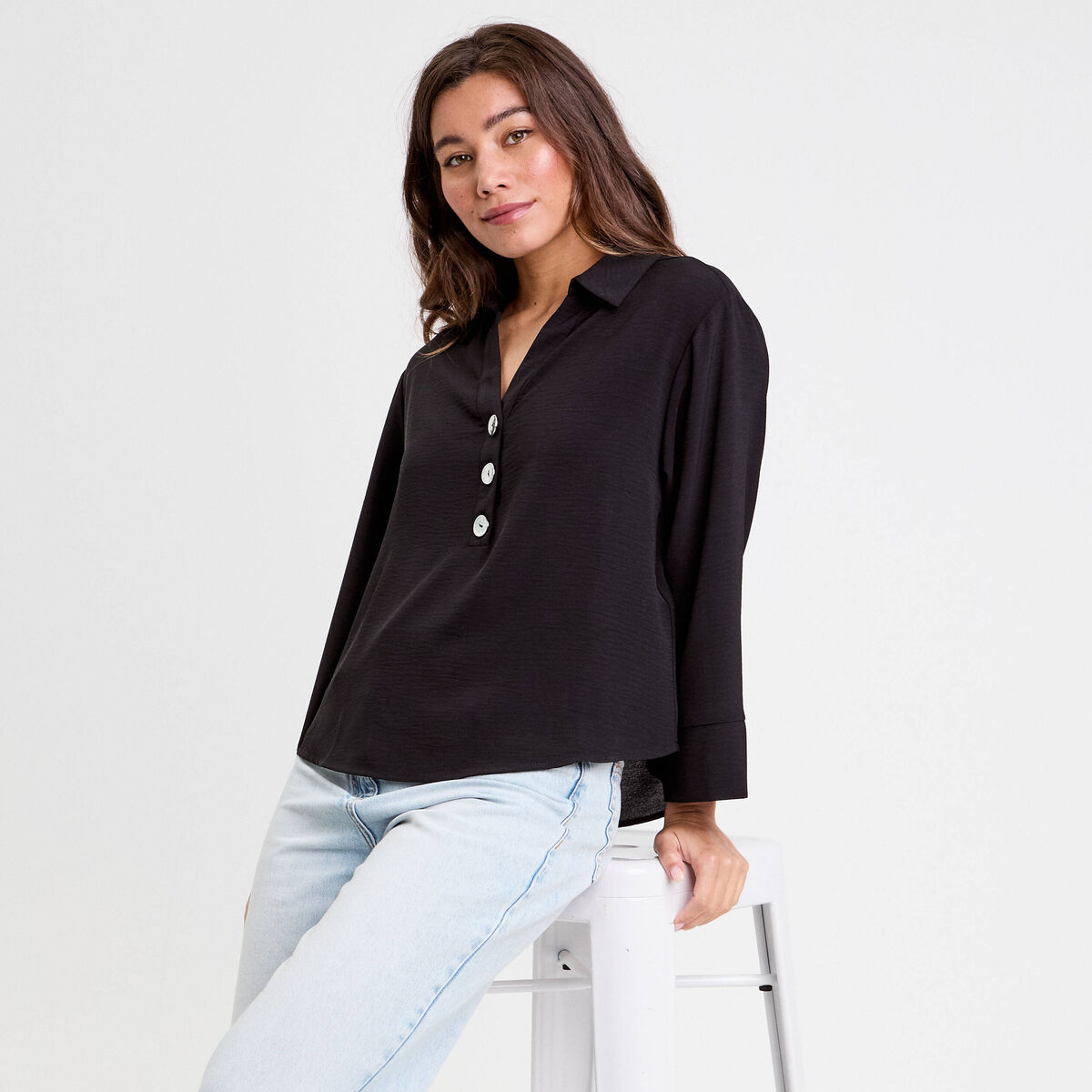 Blouse manches longues noir femme