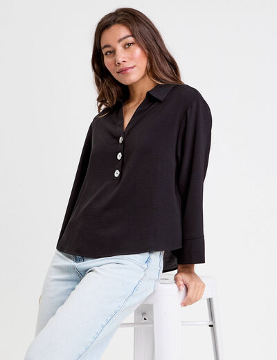 Blouse manches longues noir femme