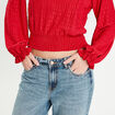 Blouse manches longues smockée rouge femme