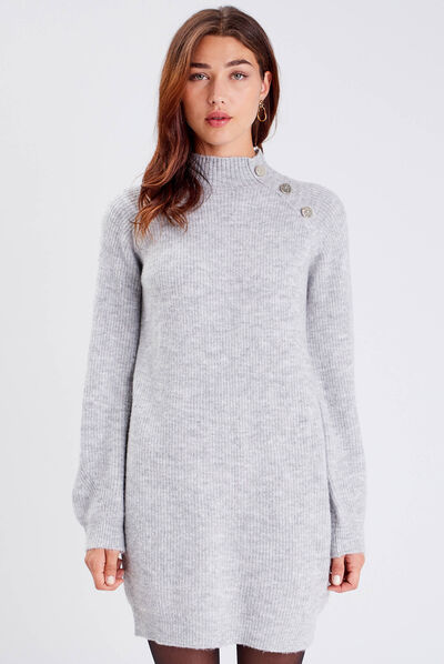 Robe pull droite avec boutons gris clair femme