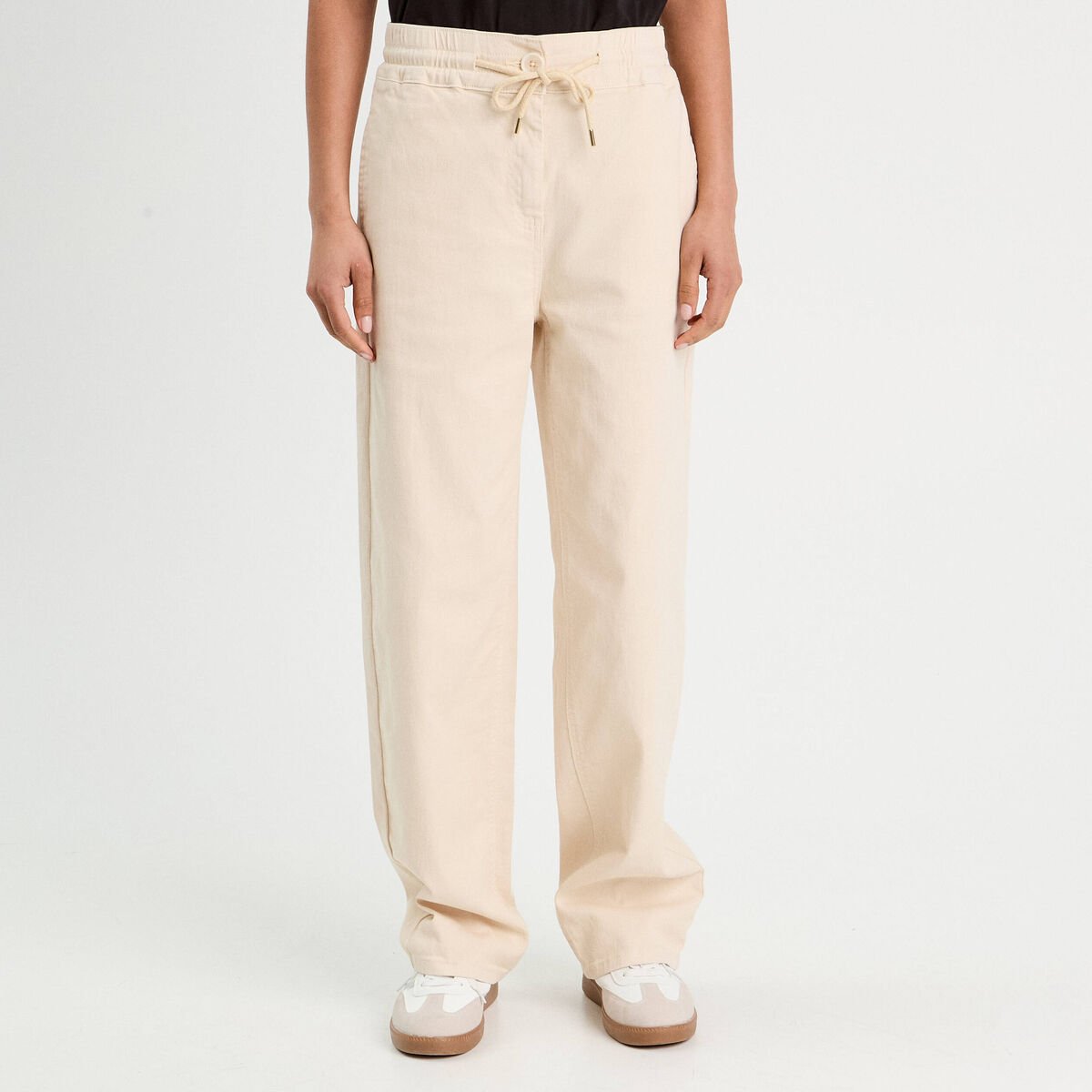Pantalon large élastiqué ecru femme