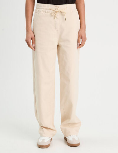 Pantalon large élastiqué ecru femme