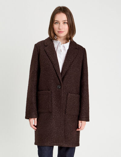 Manteau ample bouclette marron foncé femme