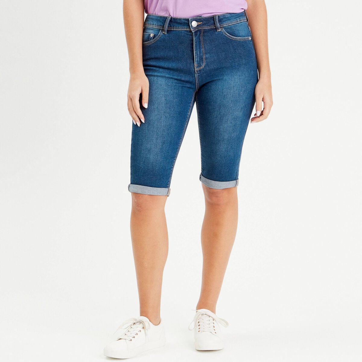 Bermuda slim en jean denim stone femme