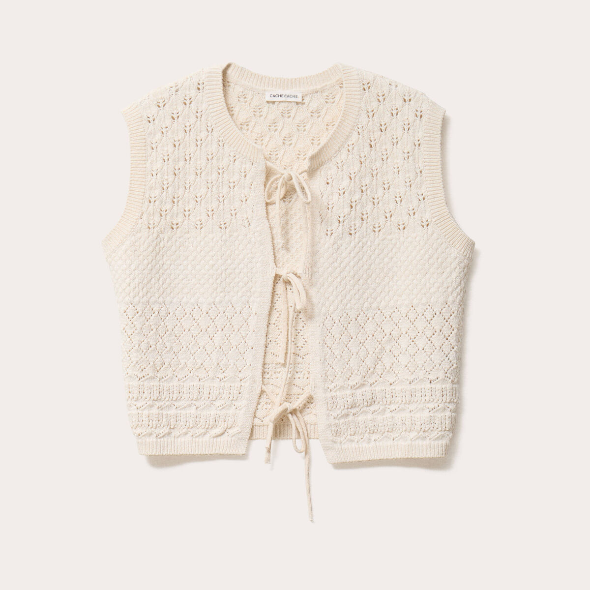 Gilet sans manches noué ecru femme