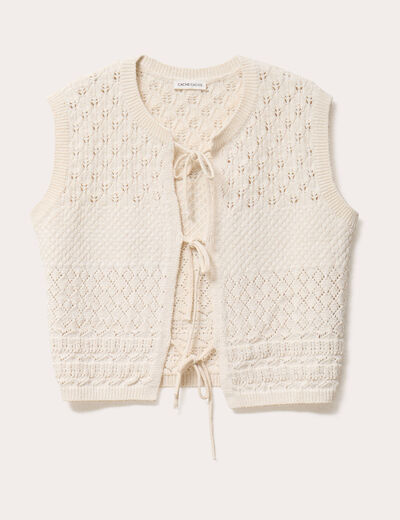 Gilet sans manches noué ecru femme