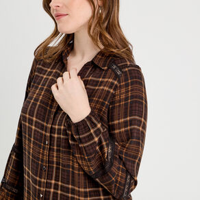 Chemise manches longues marron foncé femme