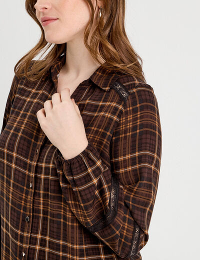 Chemise manches longues marron foncé femme