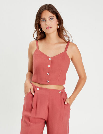 Caraco cropped boutonné vieux rose femme