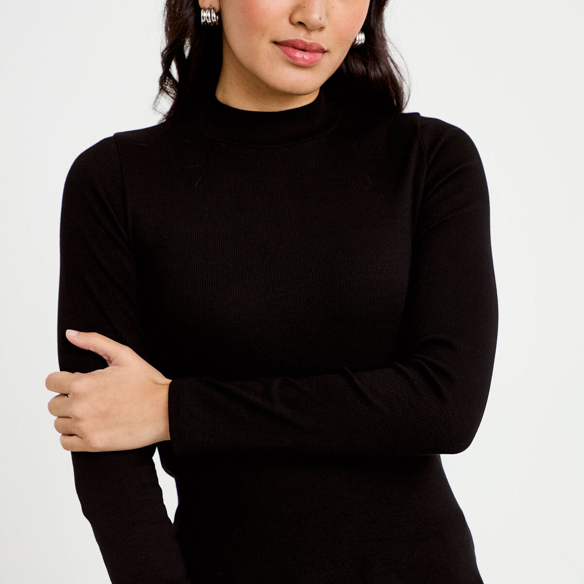 T-shirt ajust&eacute; manches longues noir femme