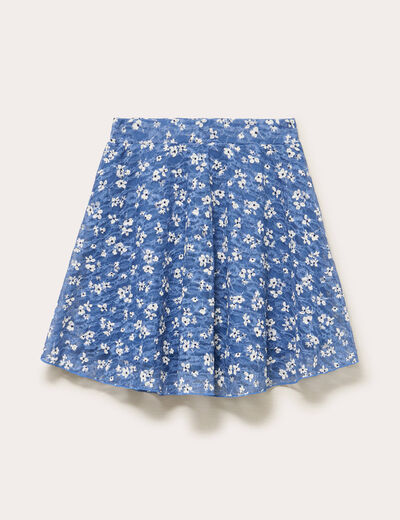 Jupe courte évasée en voile doublée bleu femme