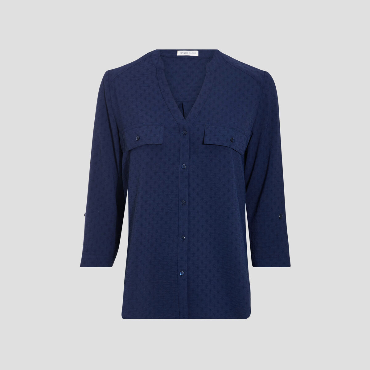Chemise manches 3/4 bleu marine femme