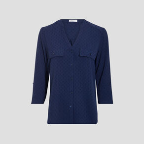 Chemise manches 3/4 bleu marine femme