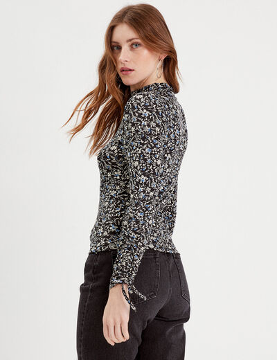 T-shirt col montant noir femme