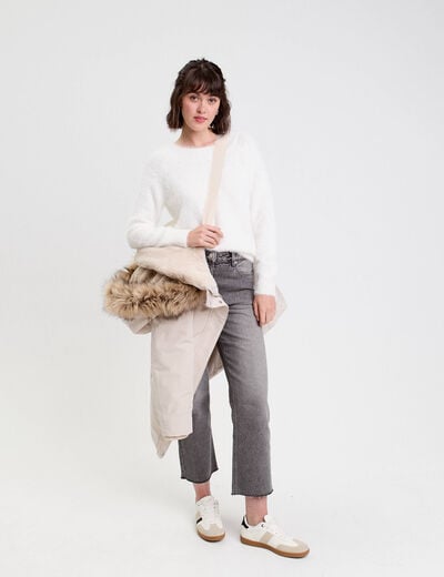 Parka &agrave; capuche fausse fourrure ecru femme