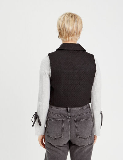 Gilet sans manches tweed noir femme