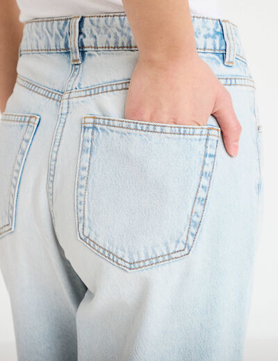 Jeans wide leg taille haute denim bleach femme