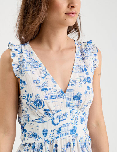 Robe longue évasée bleu roi femme