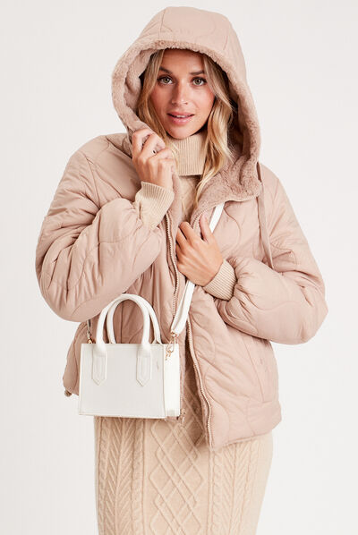 Manteau réversible à capuche sable femme