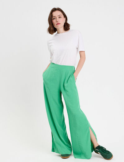 Pantalon large taille standard vert femme