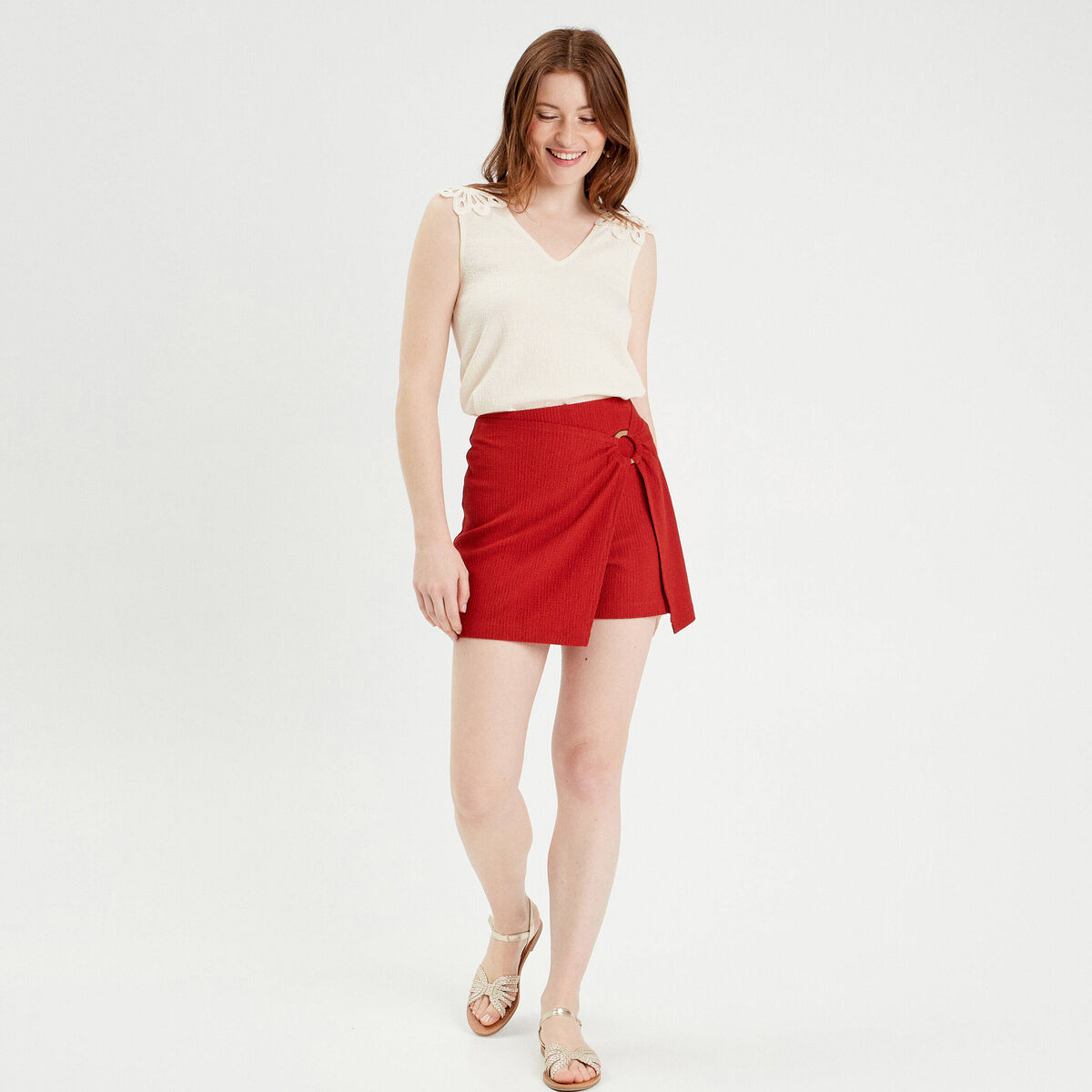 Jupe-short évasée vieux rose femme