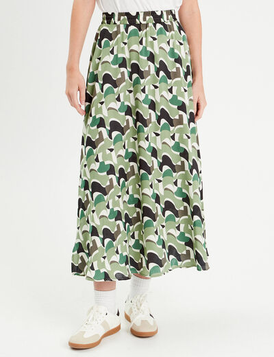 Jupe longue évasée satin vert femme