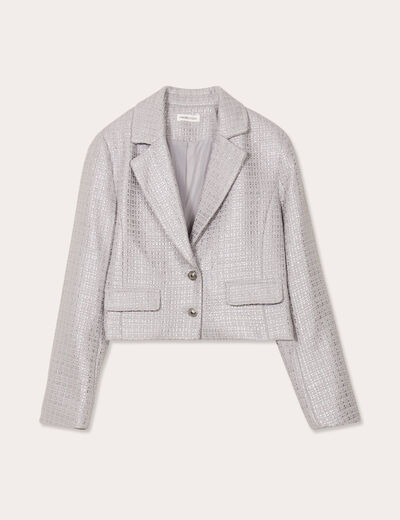 Veste blazer tweed gris argent femme