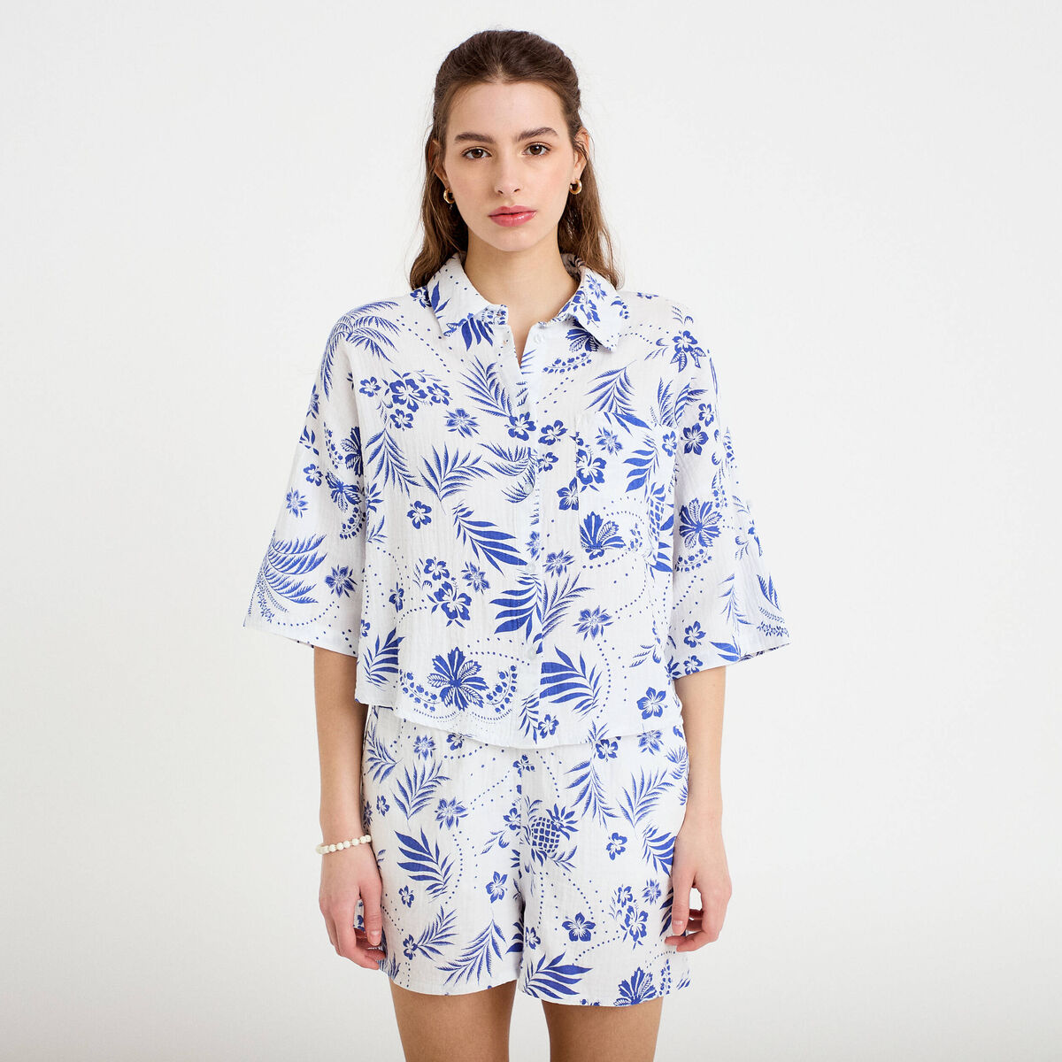 Chemise manches 3/4 blanc femme