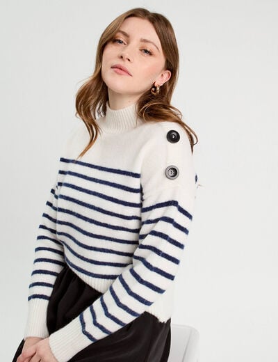 Pull col montant ecru femme
