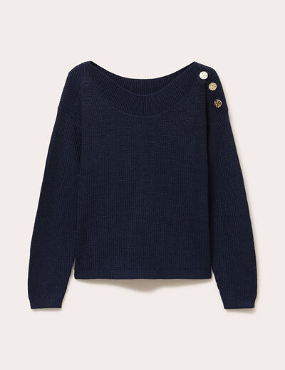 Pull col bateau bleu marine femme