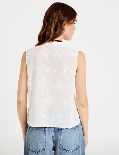 Chemise droite sans manches &agrave; relief ecru femme