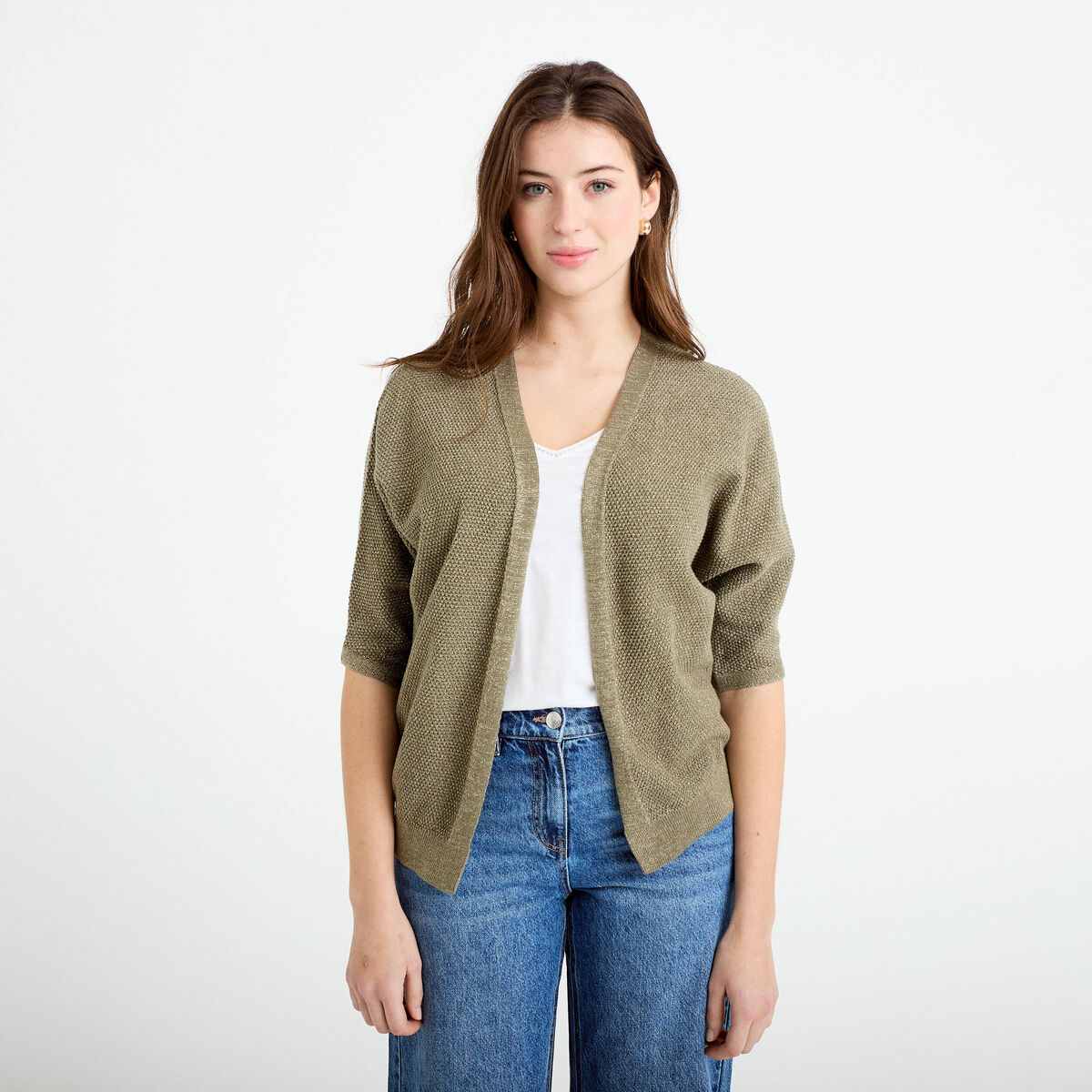 Gilet manches 3/4 vert kaki femme