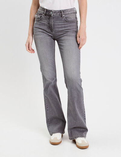 Pantalon bootcut ceinture amovible denim gris femme