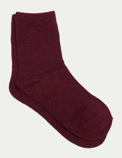 Chaussettes fils m&eacute;tallis&eacute;s bordeaux femme