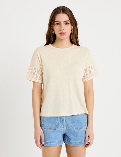 T-shirt manches courtes ecru femme