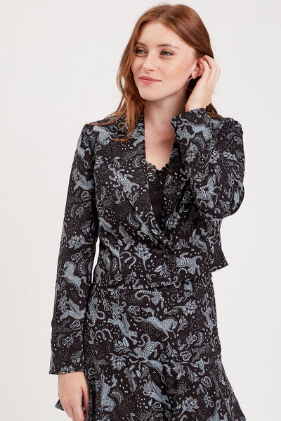 Veste droite manches longues noir femme