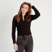 T-shirt col fausse fourrure noir femme