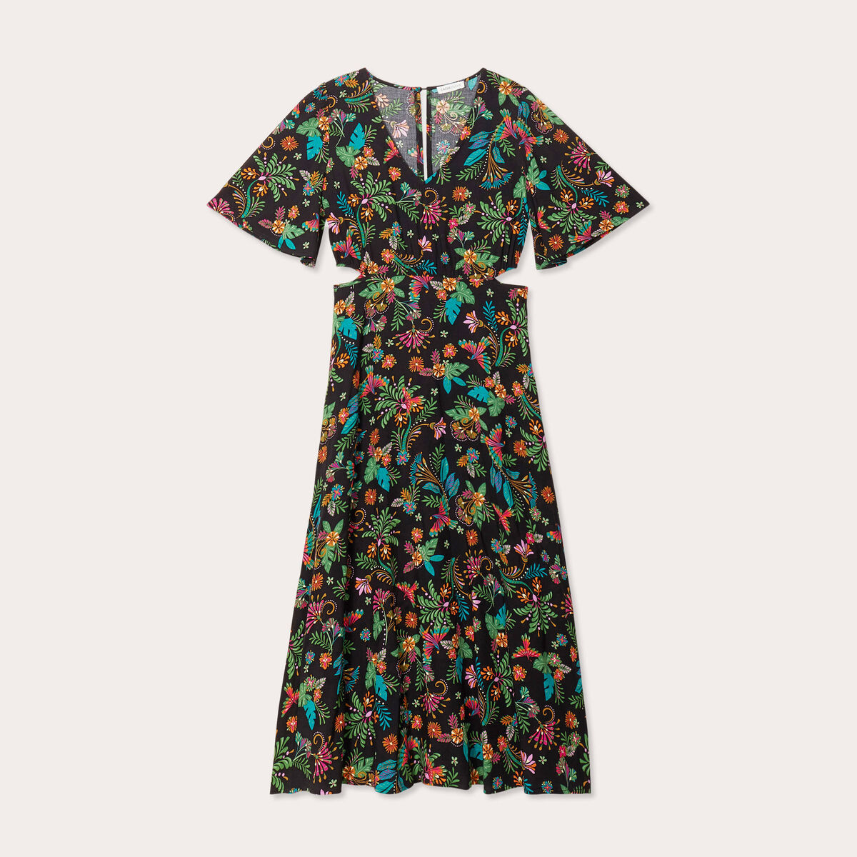 Robe longue évasée ouvertures noir femme