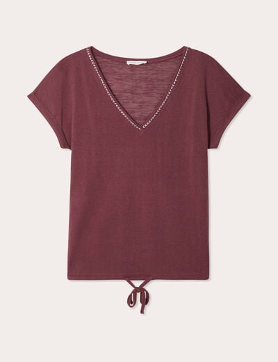 T-shirt détail noeud prune femme