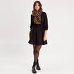 Robe évasée manches 3/4 noir femme