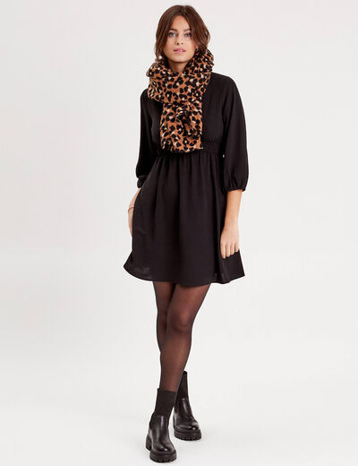 Robe évasée manches 3/4 noir femme