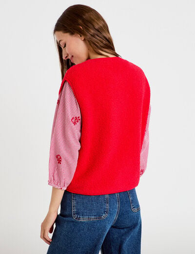 Gilet sans manches fausse fourrure rouge femme