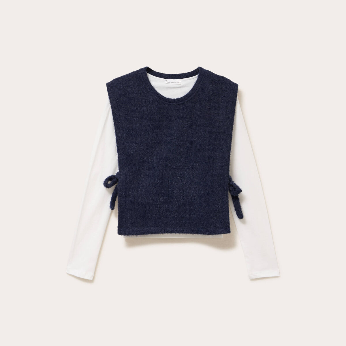 T-shirt pull sans manches 2-en-1 bleu marine femme