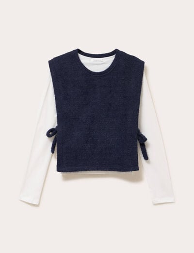 T-shirt pull sans manches 2-en-1 bleu marine femme