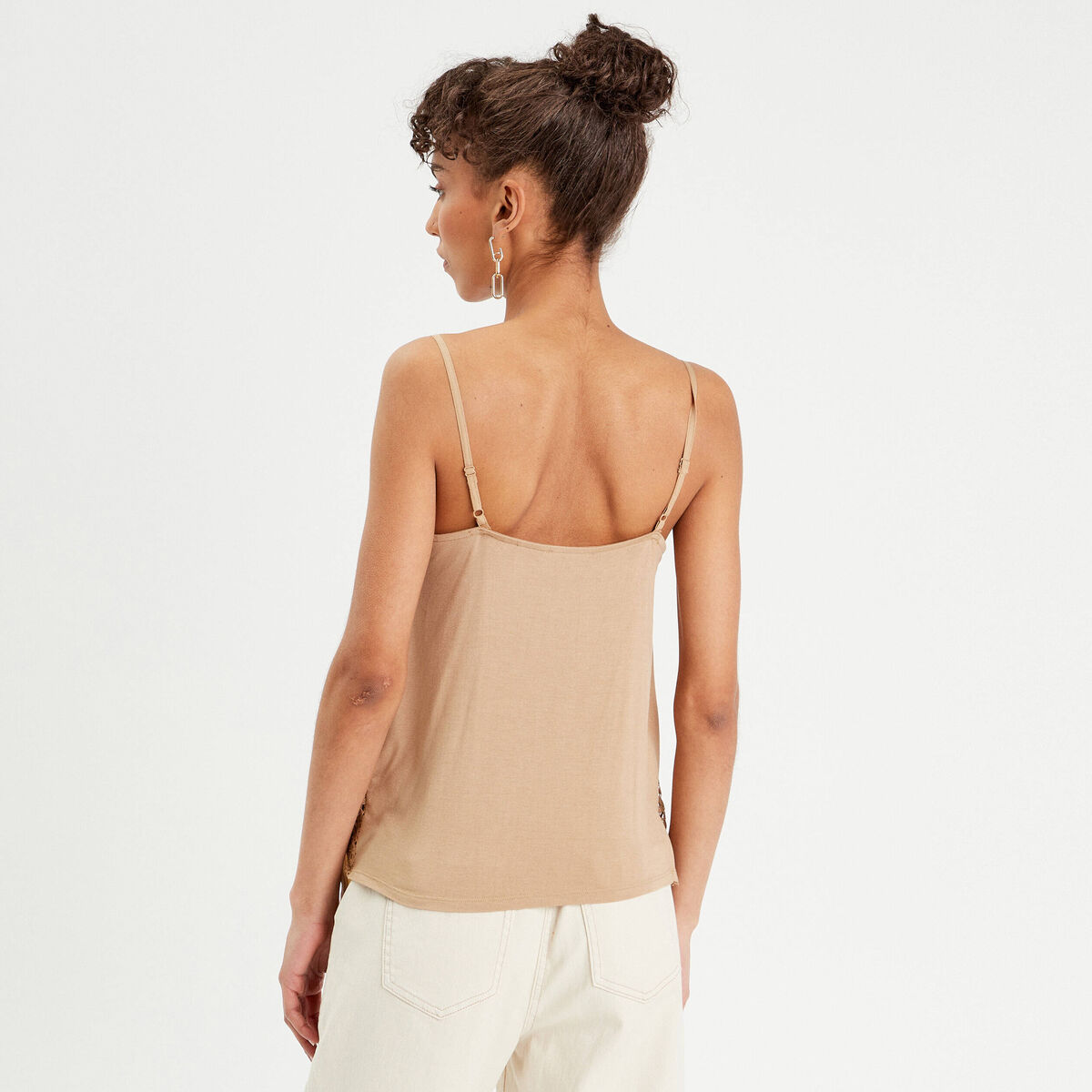 Débardeur aspect macramé beige femme
